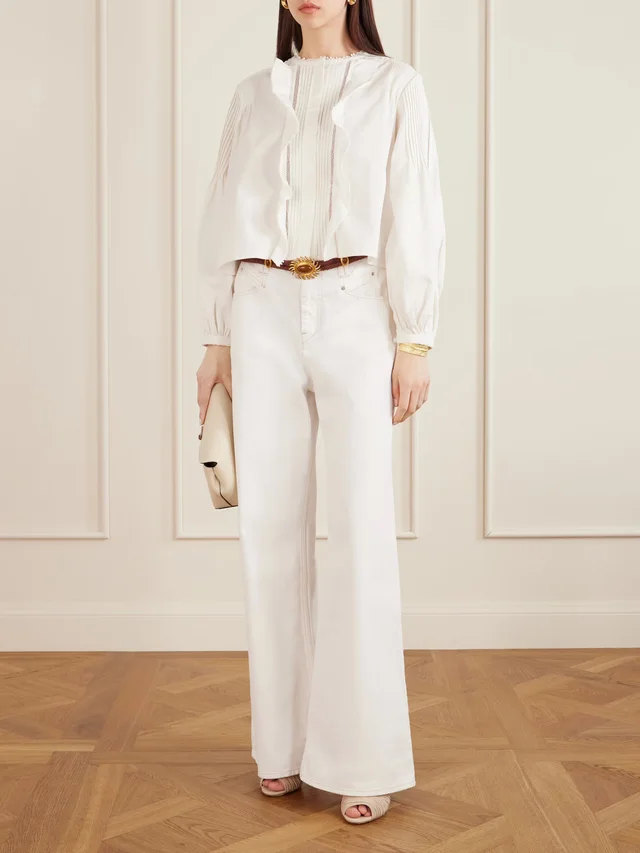 ISABEL MARANT Cubraly lace-trimmed ruffled pintucked cotton-poplin blouse in White, photo 2 of 2 from NET-A-PORTER (Canada)