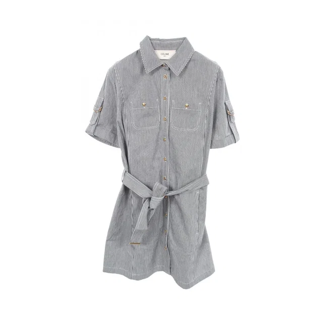 Celine Dress Triomphe Button Stripe Denim Cotton in Denim from The Reluxe
