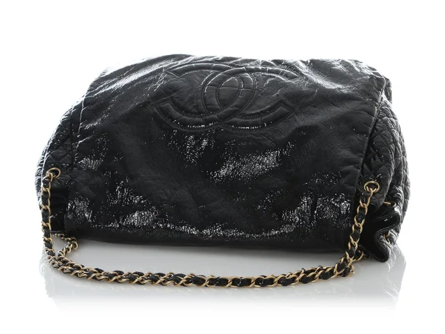 Chanel XL Black Vinyl Rock and Chain Flap in Black Satin from Ann's Fabulous Finds, photo 8 of 10