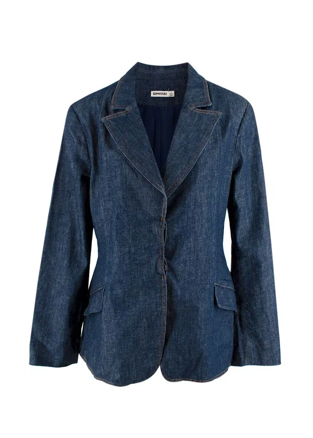Johnathan Simkhai Blue Denim Jasper Blazer in Blue Denim from HEWI