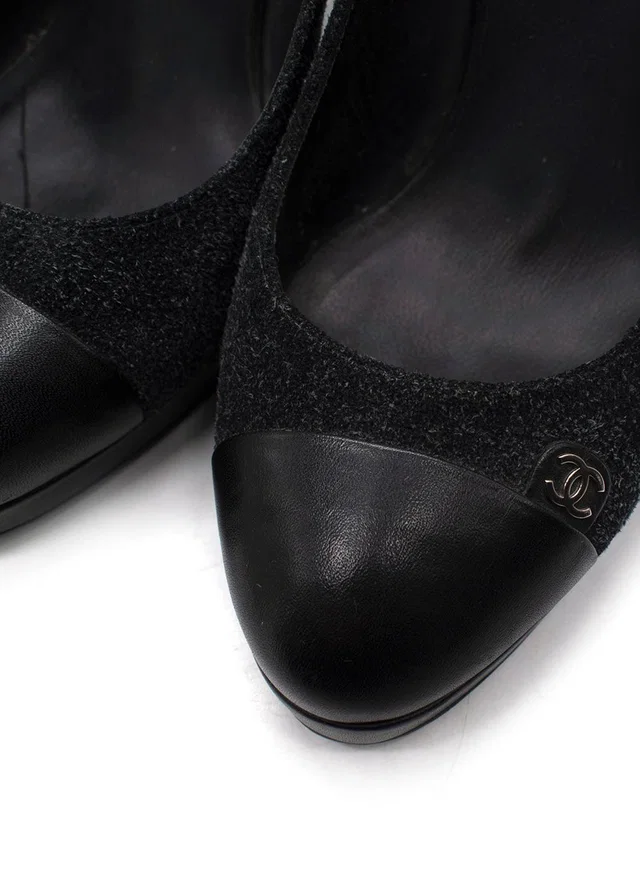 Chanel Grey Suede and Leather CC Cap Toe Slingback in Grey Suede from HEWI