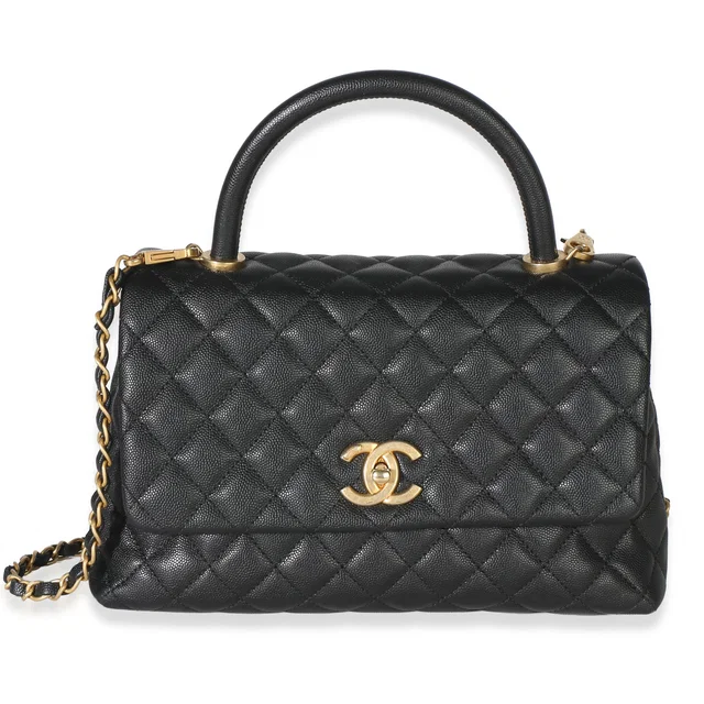 Chanel Black Quilted Caviar Medium Coco Top Handle Bag in Black Caviar leather from myGemma