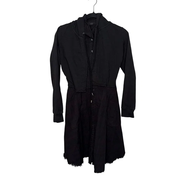 Diesel Hooded Button Down Dress Womens Xxs Black Excellent Layered Raw Hem Plaid in black from Poshmark