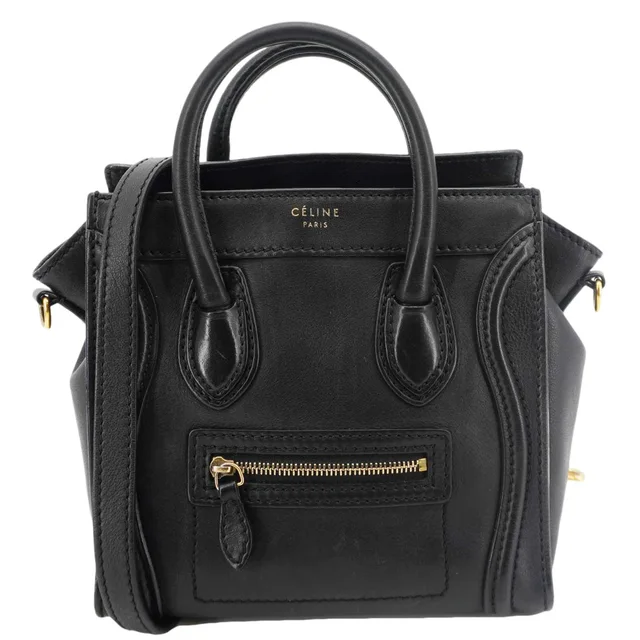 Celine Luggage Calfskin Leather Tote Shoulder Bag Black in Black Calfskin from Dallas Designer Handbags