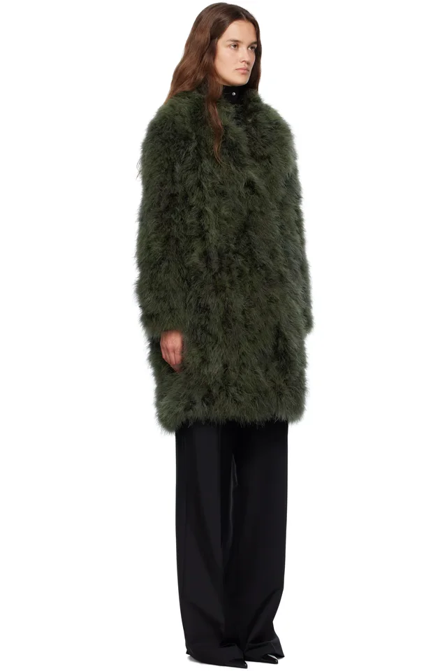 Yves Salomon Green Long Feather Coat, photo 2 of 4 from SSENSE