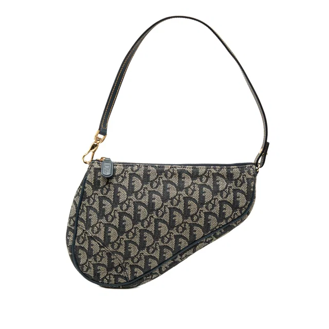Blue Dior Mini Diorissimo Canvas Saddle Pochette Shoulder Bag in Blue Canvas from Designer Revival