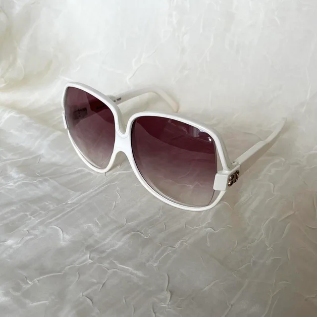 Balenciaga Women's Oversized Sunglasses - White/Cream in white from Depop, photo 3 of 9
