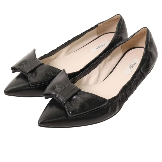 Prada Pointed Toe Ribbon Ballet Shoes in Leather from The Reluxe