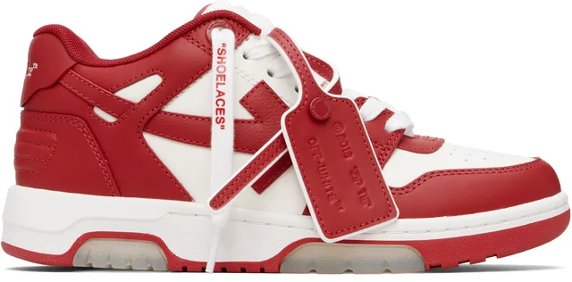 Red & White 'Out Of Office' Calf Leather Sneakers