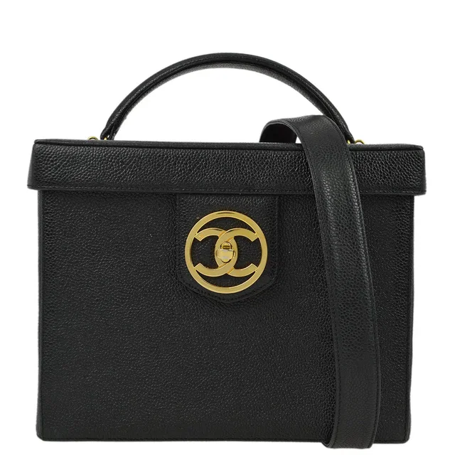 Chanel 1994-1996 Black Caviar Vanity 2way Shoulder Handbag in Black Caviar leather from AMORE Vintage Tokyo