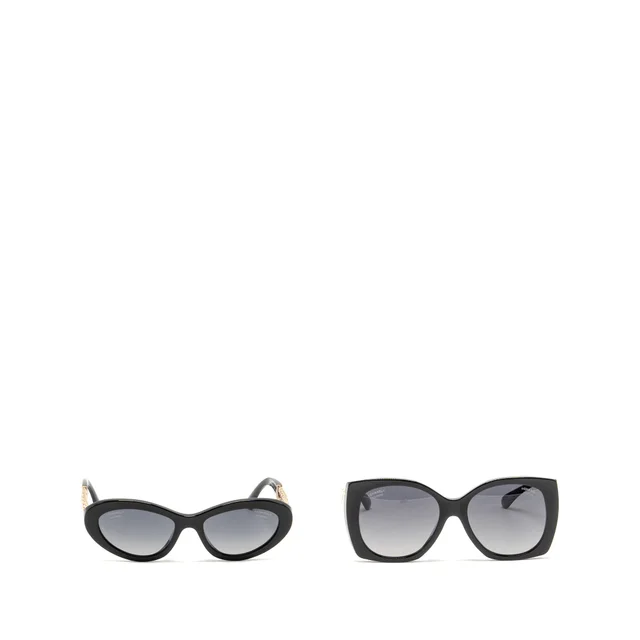 Chanel Square Sunglasses Heart CC Detailed and Cat Eye Sunglasses Letter and Chain Detailed Black GHW… in Black from EMIER