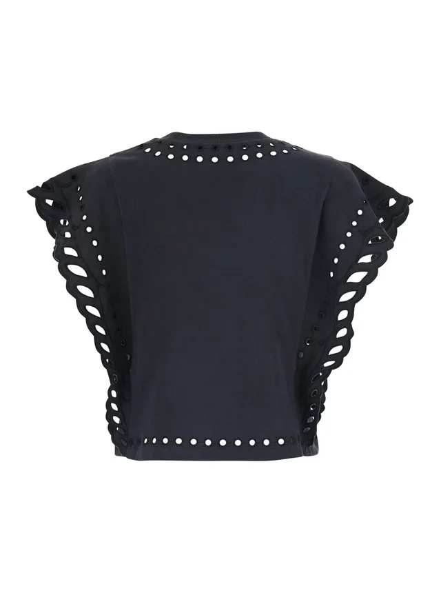 MARANT ETOILE Black T-Shirt 'Odyle-GC' with Round Neck and Short Sleeves in Cotton for Women in Black, photo 4 of 6 from Gaudenzi Boutique