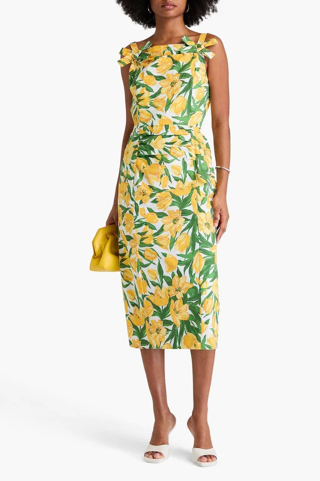 Carolina Herrera Floral-Print Cotton-Blend Poplin Midi Dress in Yellow from THE OUTNET, photo 1 of 1