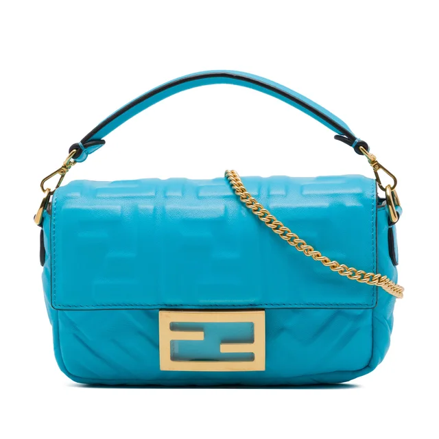 Blue Fendi Mini Zucca Embossed Leather Baguette Satchel in Blue Leather from Designer Revival, photo 1 of 1