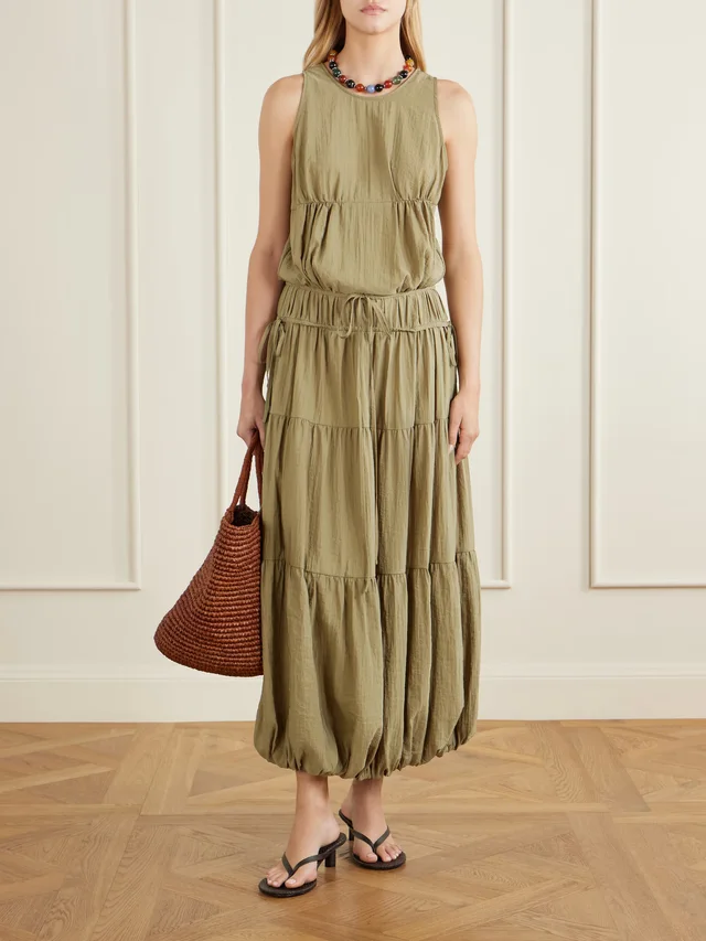 CO Pleated knotted satin midi dress in Green, photo 2 of 2 from NET-A-PORTER (Canada)