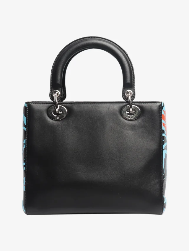 Black and blue floral 2015 Lady Dior bag in Black Leather from Sign of the Times, photo 3 of 9