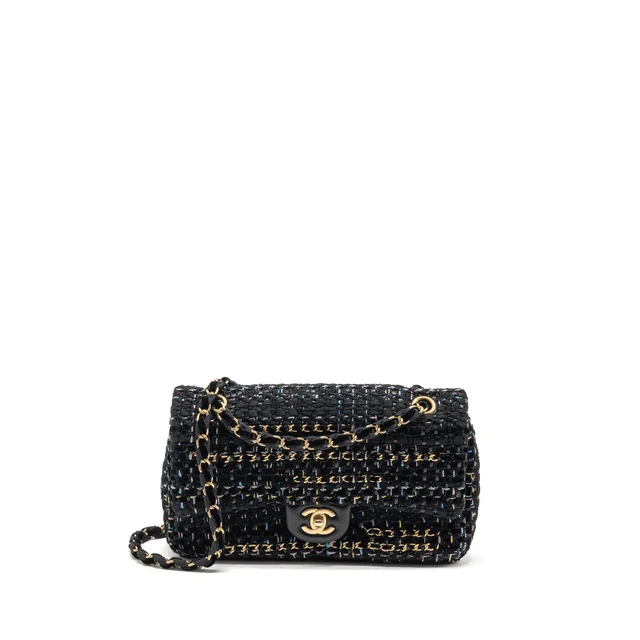Chanel Medium Single flap bag tweed black GHW in Black Tweed from EMIER