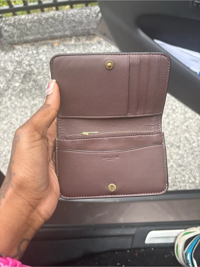 Coach Brown Leather Key & Card Holder With Gold 'C' Accent in gold|brown|red Leather from Poshmark, photo 3 of 3