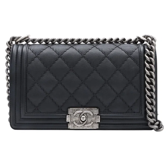 Boy Chanel Chain Shoulder Bag, circa 2015, Black in Black Lambskin from VINTAGE QOO TOKYO