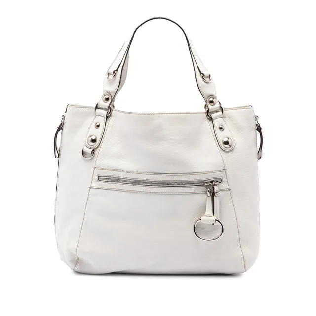 White Gucci Calfskin Icon Bit Zip Tote in White Calfskin from Designer Revival