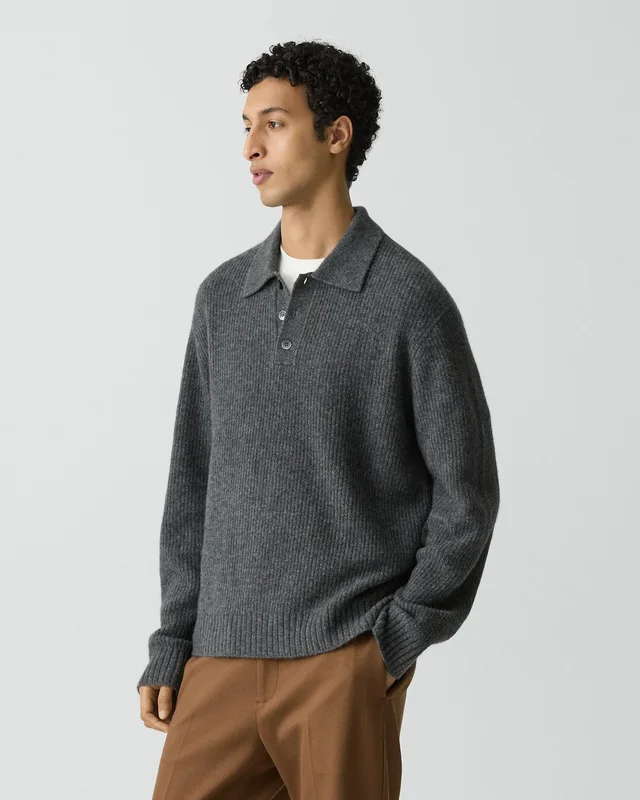 Theory Relaxed Polo Sweater in Astor Wool in CHARCOAL, photo 10 of 14 from Theory