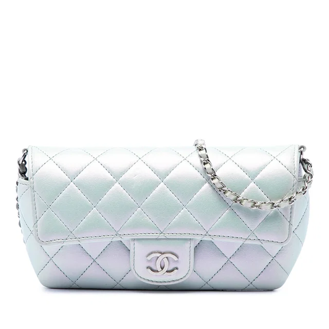 Blue Chanel CC Quilted Iridescent Lambskin Sunglasses Case with Chain Crossbody Bag in Blue Lambskin from Designer Revival