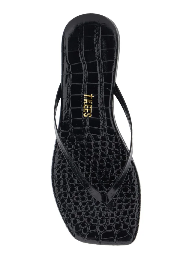 TKEES 'Lily' Black Sandals with flip-flop design and Crocodile Effect in Leather Women in Black, photo 8 of 8 from Gaudenzi Boutique