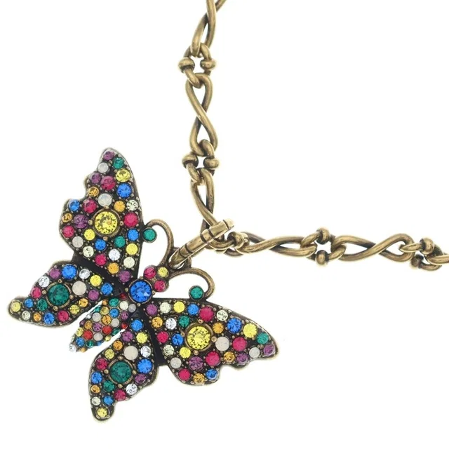 Gucci Butterfly Pendant Rhinestone Gold Plated in Gold from The Reluxe