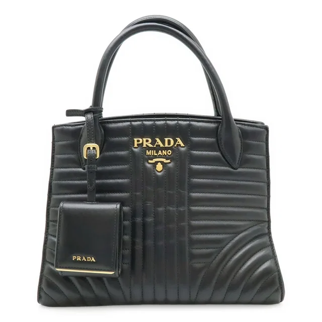 Prada Diagram Handbag Leather Nero Black Gold in Black Leather from The Reluxe