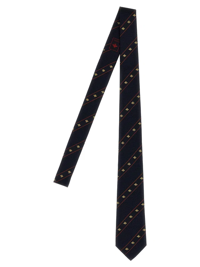 Gucci Jacquard Bee-Embroidered Silk Necktie — Navy Neckties in Navy Silk from HEWI