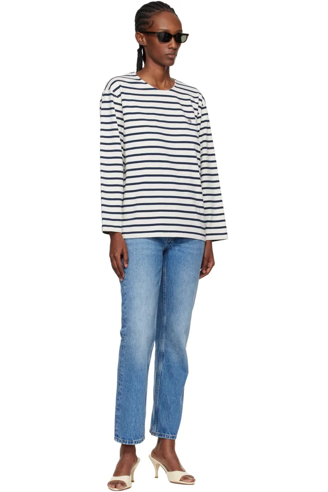 ANINE BING Off-White & Navy Newton T-shirt, photo 4 of 4 from SSENSE