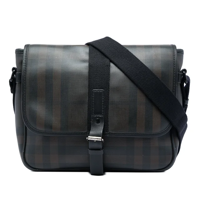 Brown Burberry Smoke Check Coated Canvas Crossbody in Brown Coated canvas from Designer Revival