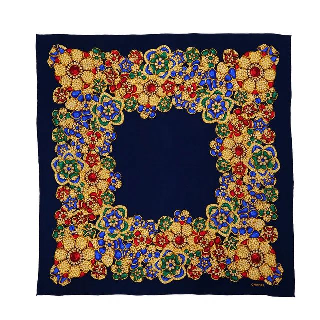 Chanel Vintage Cocomark Jewelry Pattern Scarf Navy Silk in Navy Silk from Luxury Promise