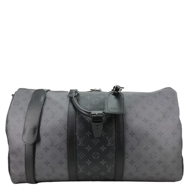 Louis Vuitton Keepall 50 Bandouliere Monogram Eclipse Travel Bag Black in Black Canvas from Dallas Designer Handbags