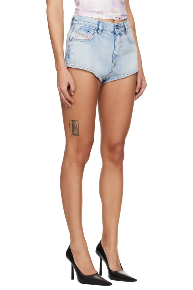 Diesel Blue Frayed Hems Denim Shorts, photo 2 of 4 from SSENSE