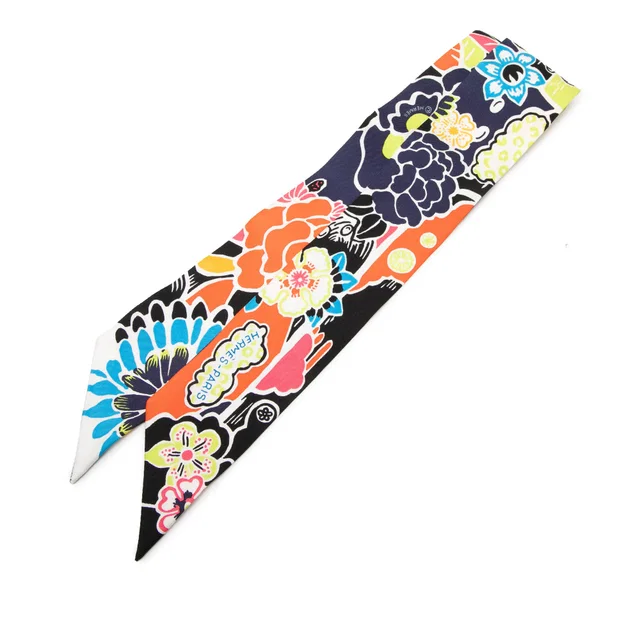 Black Hermès Bingata Silk Twilly Scarf Scarves in Black Silk from Designer Revival