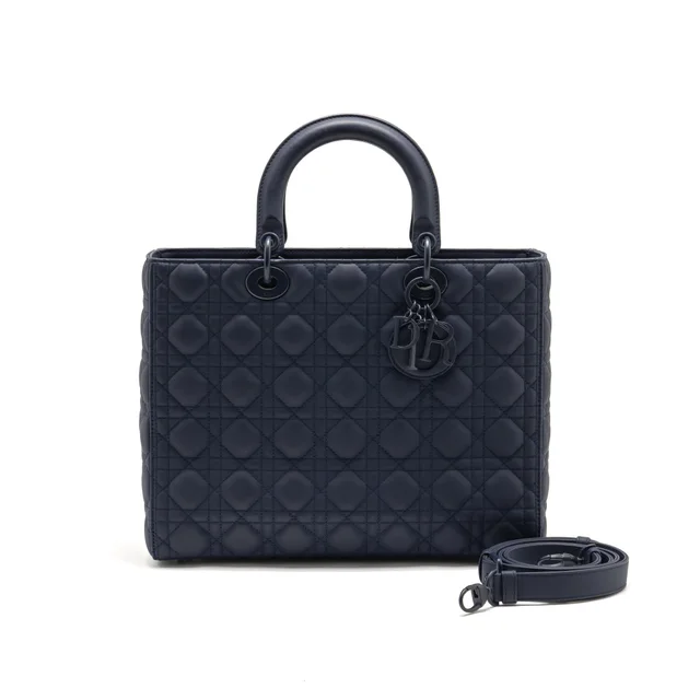 Large Lady Dior Cannage Calfskin Dark Blue in Blue Calfskin from EMIER