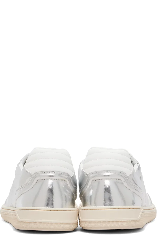 Versace Silver Greca Court Metallic Sneakers, photo 2 of 5 from SSENSE