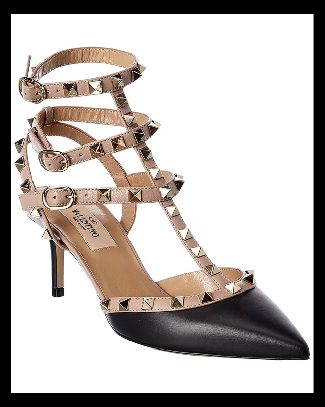 Valentino Rockstud Caged 65 Leather Ankle Strap Pump, image 1 of 1 from Gilt
