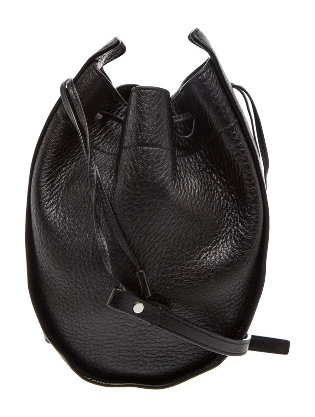 The Row Leather Drawstring Pouch XL in black Leather from The RealReal