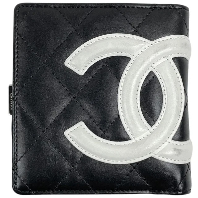 Chanel Bifold Wallet Cambon Line CC Logo Leather Black White in Black Leather from The Reluxe