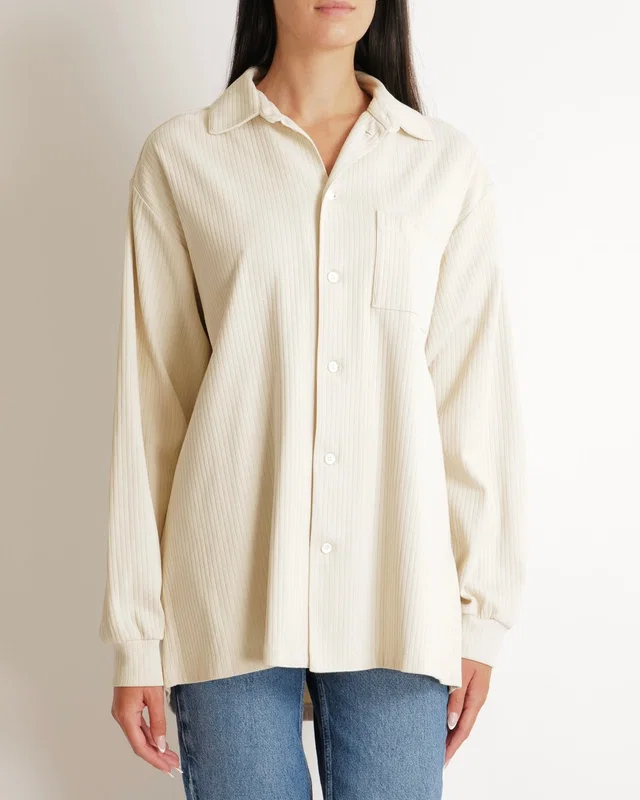 Jacquemus Beige Ribbed Shirt with Embroidered Logo and Pocket Detail Size M (UK 10) in Beige from Sellier