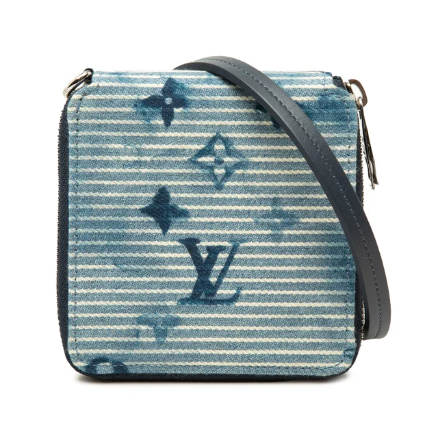 Blue Louis Vuitton Monogram Denim Watercolor Hickory Stripes Compact Wallet on Strap Small… in Blue Denim from Designer Revival, photo 1 of 1