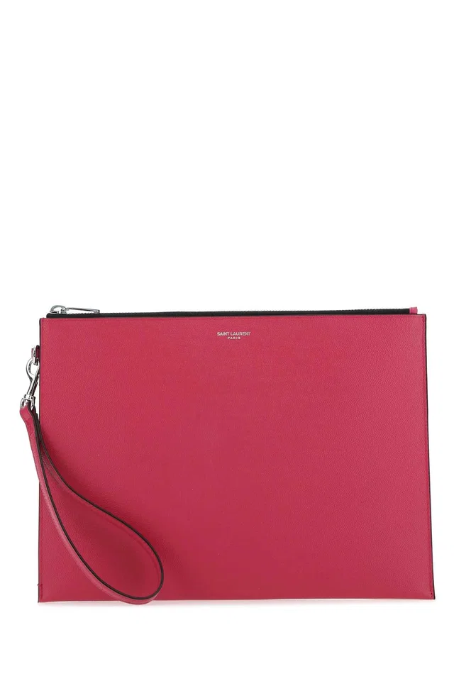 Saint Laurent Textured Leather Clutch — Pink Wallet in Pink Leather from HEWI