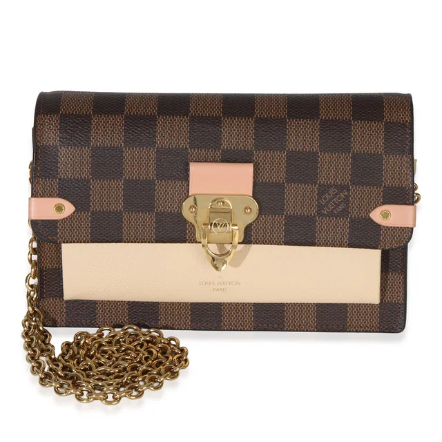 Louis Vuitton Creme Damier Ebene Canvas Vavin Chain Wallet in Brown Canvas from myGemma