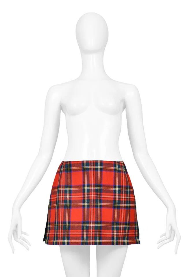 Dolce & Gabbana Red Plaid & Patchwork Skirt 1999 in Red Wool from Resurrection Vintage