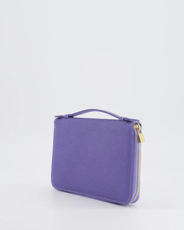 Loro Piana Purple Leather Top Handle Wallet with Gold LP Logo Zipper Detail in Purple Leather from Sellier, photo 7 of 18