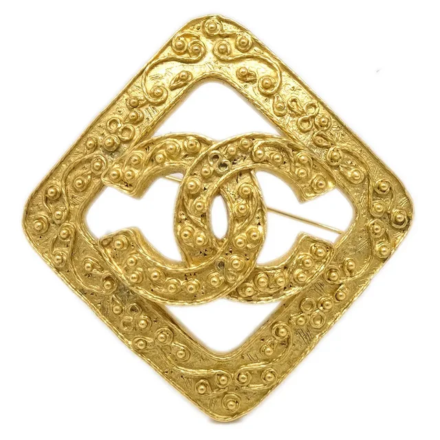 Chanel Rhombus Brooch Pin Gold 94A in Gold from AMORE Vintage Tokyo