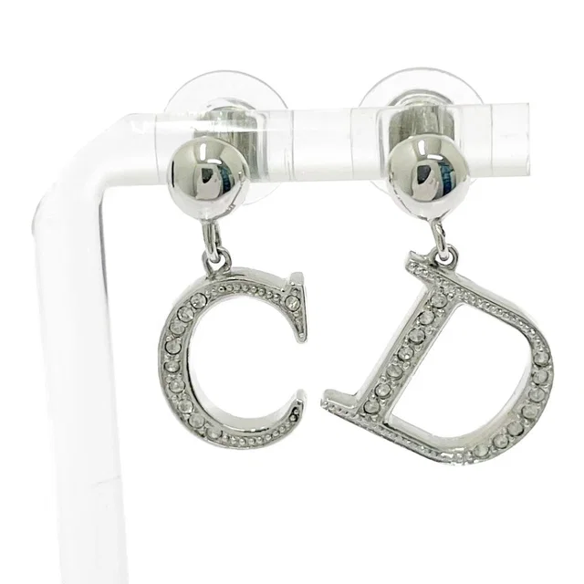 Dior Metal Rhinestone CD Logo Earrings Silver in Silver from The Reluxe