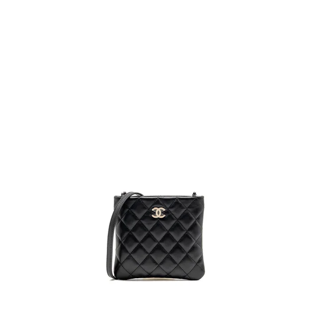 Chanel uniform cc logo crossbody pochette calfskin black SHW in Black Calfskin from EMIER
